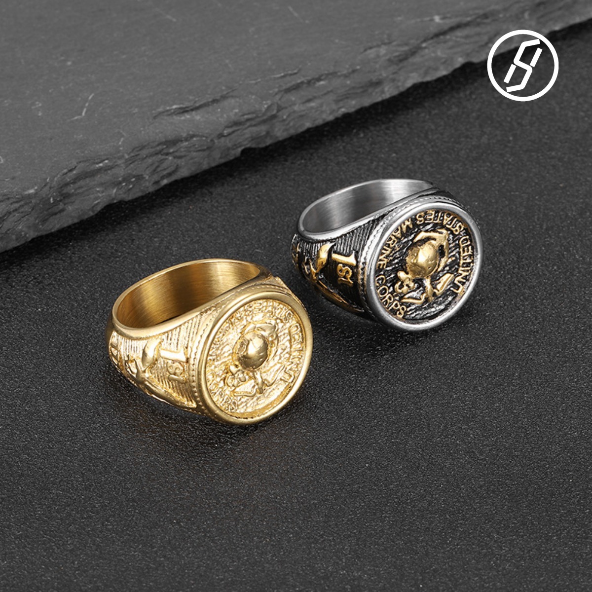 Hot Sale Punk HIPHOP Gold plated Diamond AG Freemasonry Pirate Marine Corps Eagle Ring Boutique Craft Designer Original Jewelry Wholesale - view 9