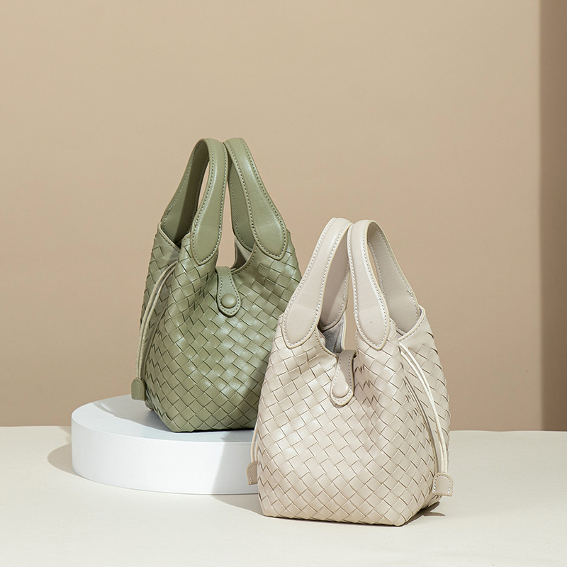 Intellectual Style High-End Design Double Handle Basket Tote Fashion Trend Drawstring Woven Bag
