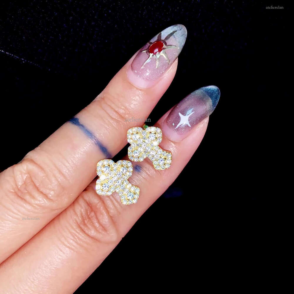 New Design Cross Studs Rapper Jewelry Solid Sier Iced Out Moissanite Earrings