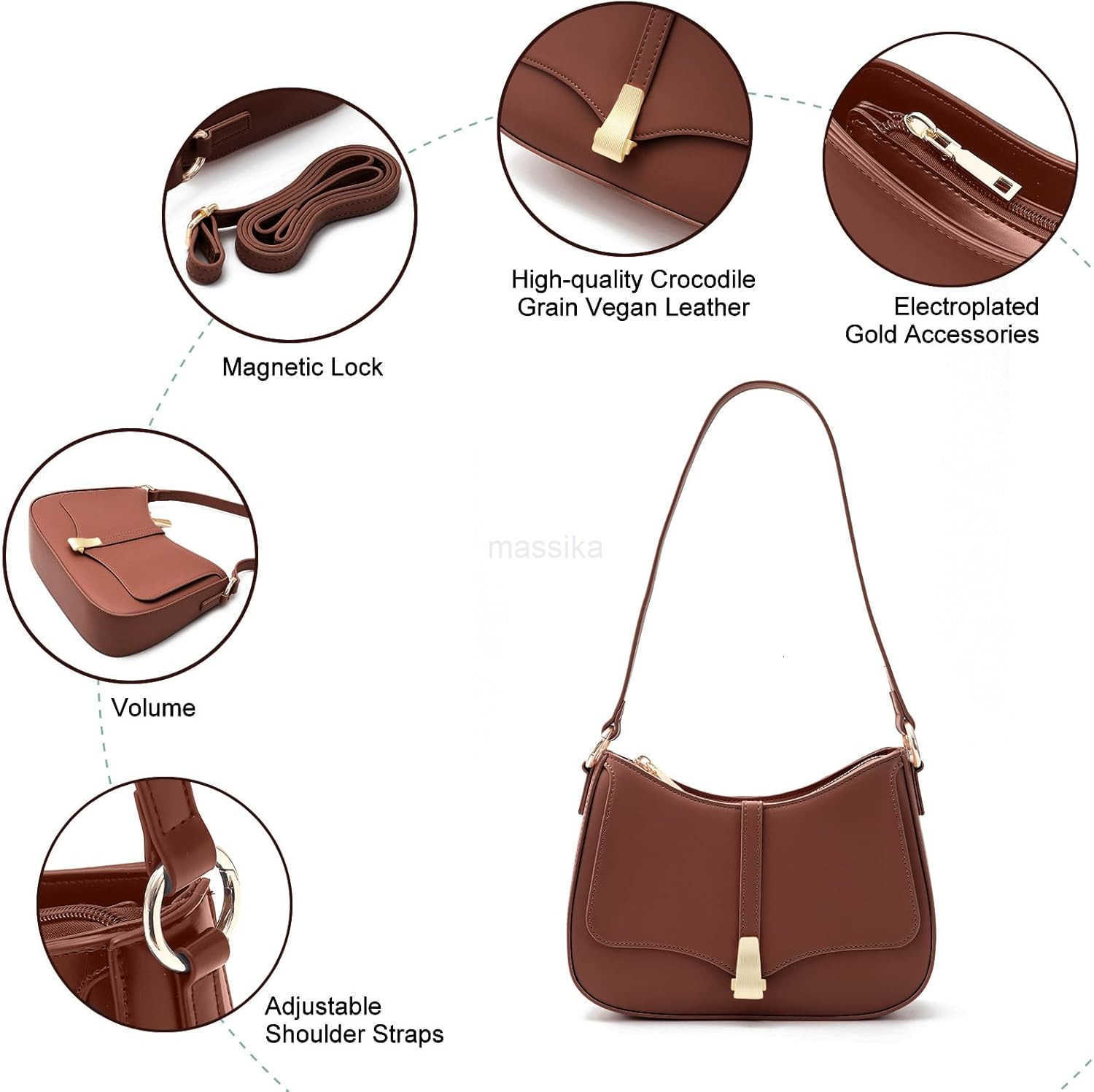 Crescent Shoulder Bag for Women Vintage Retro Vegan Leather Clutch Tote Handbags Crossbody Bags Handbag for Women M250910