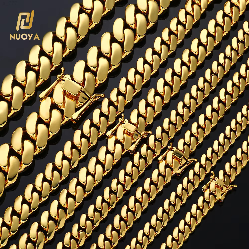 NUOYA Customized 1012151922mm Miami Cuban Link Chain Necklace for Men 18K Gold Plated Hip Hop Jewelry Wholesale Cuban Chains