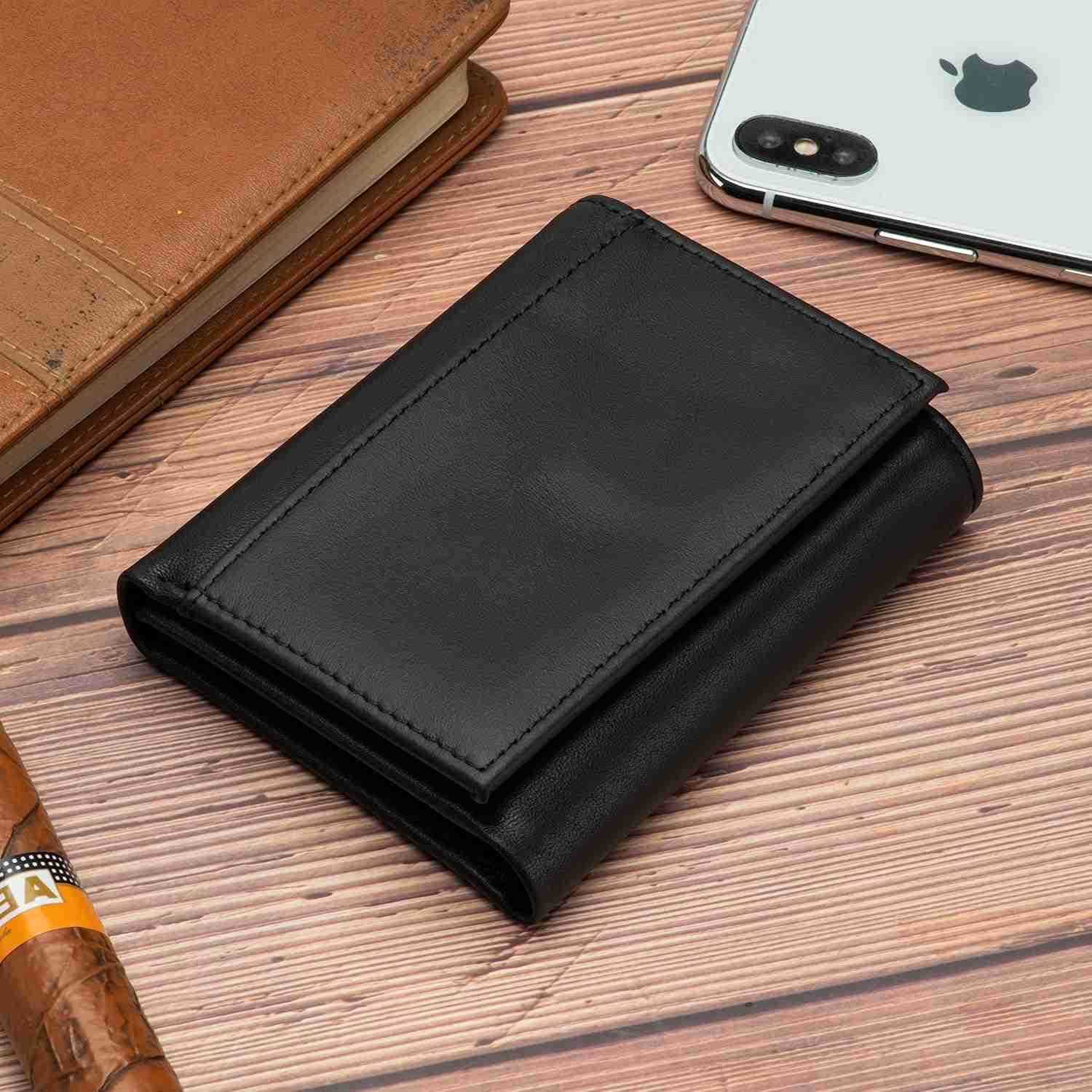 Mens Leather WalletRFID Blocking Genuine Leather Wallet for MenTrifold Wallet with 3 ID Windows blackZ250910