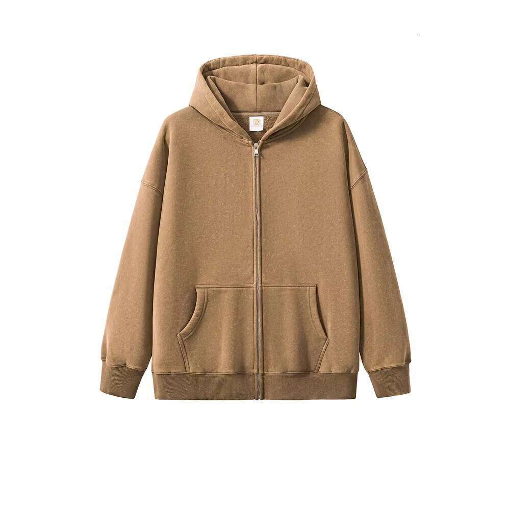 360g Heavyweight Cotton Fleece Zipper Washed Men's Hoodie
