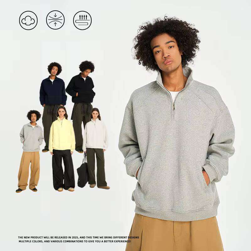 400g Heavyweight Half Cotton Polyester Unisex Zipper Men sweatshirts
