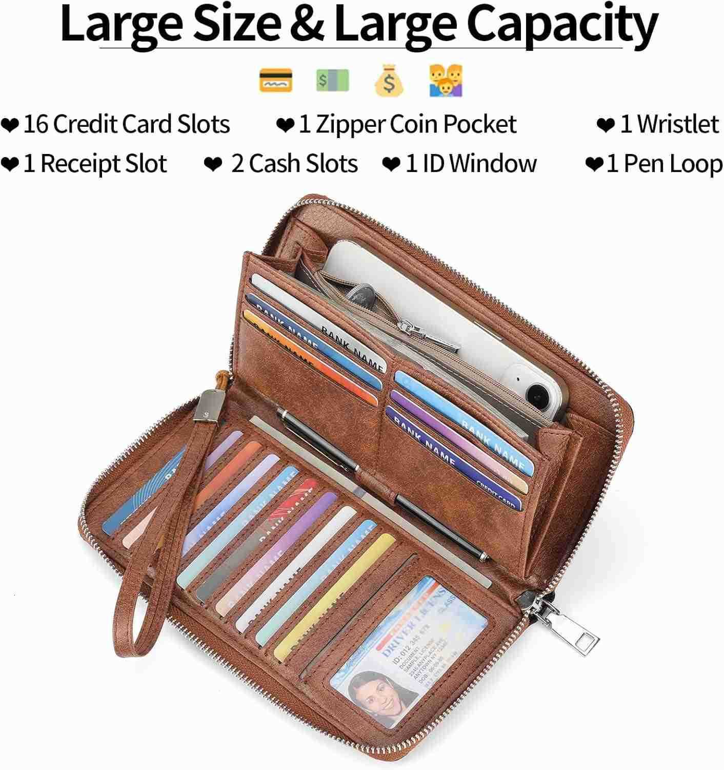 Womens Wallet RFID Blocking Leather Large Capacity Long Purse Card Clutch WristletZ250910