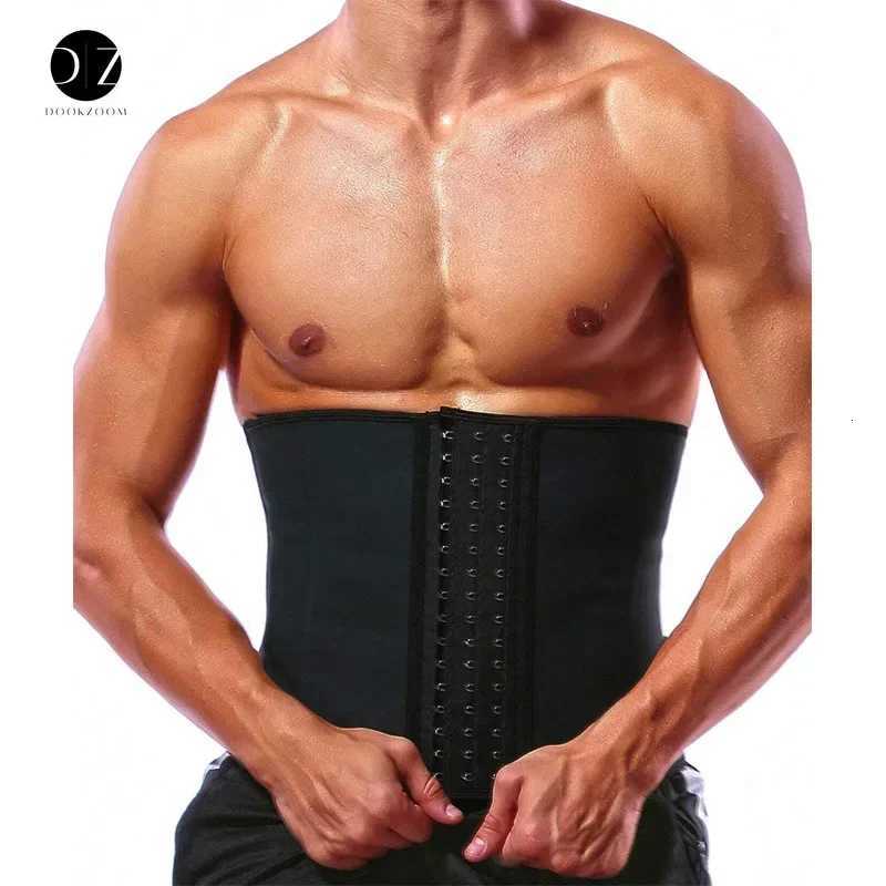 9SteelBone Shapewear Men Latex Waist Corsets Body Shaper Slimming Tummy Control Cincher Weight Loss Sport Girdle W250910