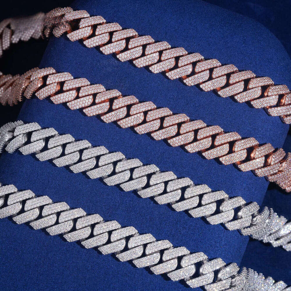 US Warehouse Local Stock Pass Dia Tester 15mm 3rows S Gold Plated VVS Moissanite Cuban Link Bracelet
