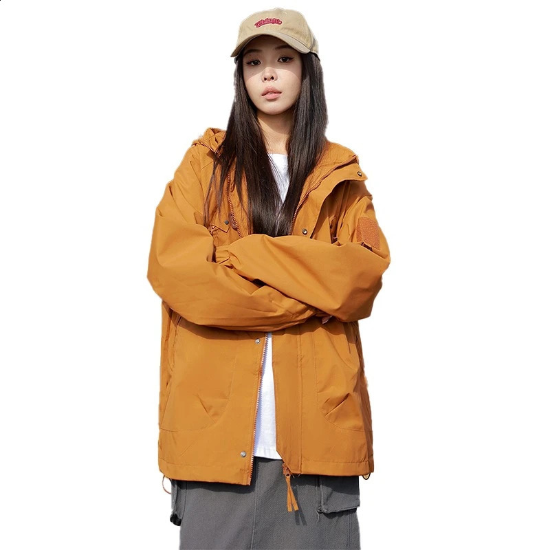 Pink Outdoor Camping Jacket Womens Autumn Loosefit Hooded Jackets Elegant Long Sleeve Fashionable Harajuku Bf Windbreaker Coat 250909