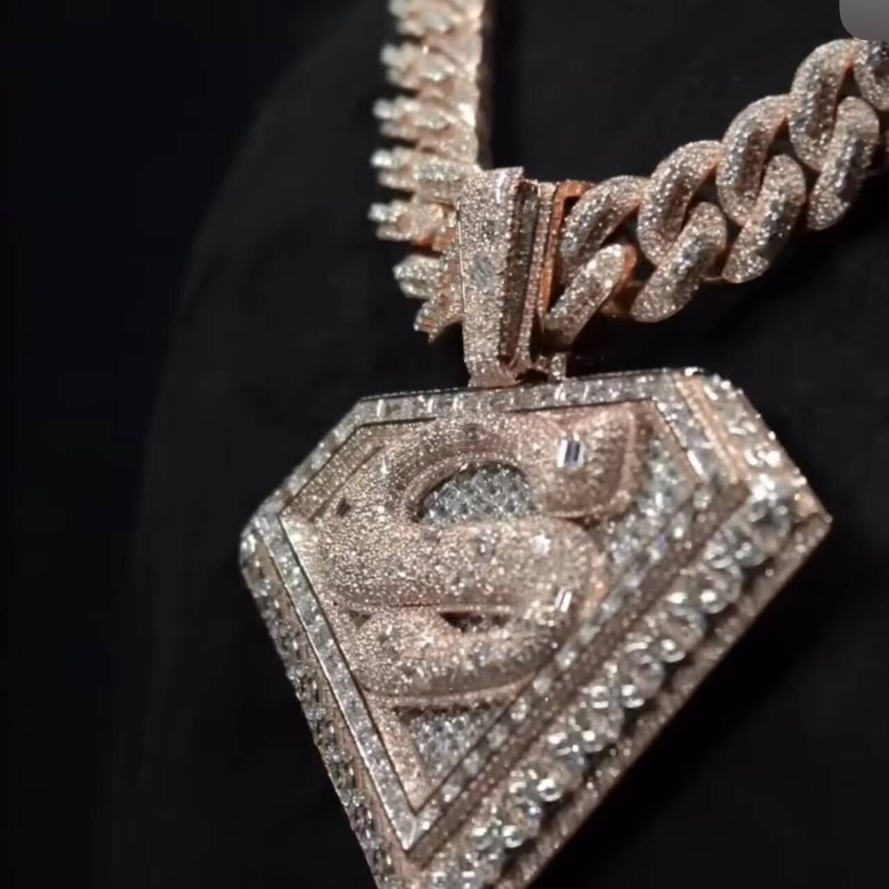 25inch Width Fancy Cut 3D Design Emerald Cut Setting Lab Grown Diamond Custom Name S Pendant 10K Rose Gold VVS1