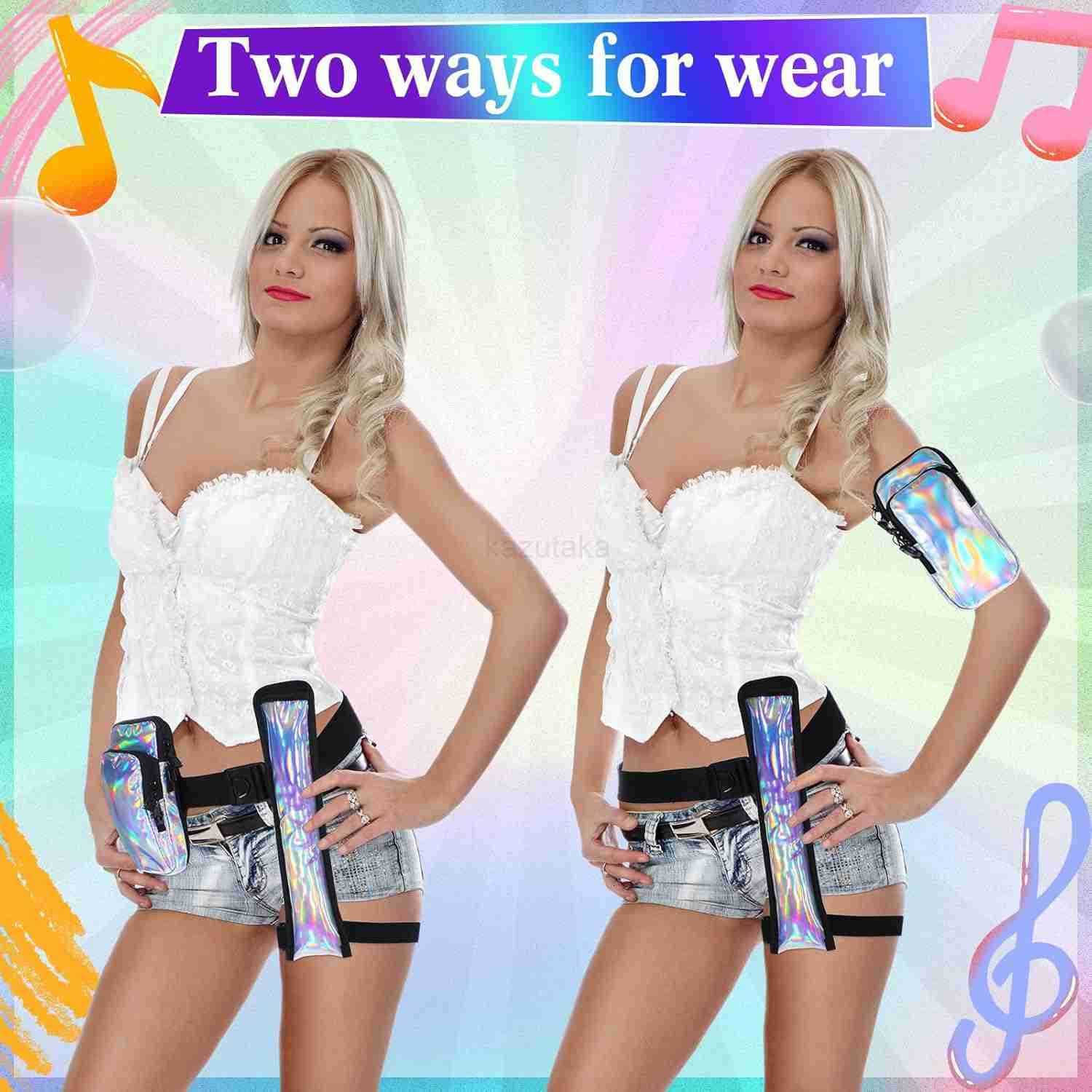 Bag with Cell Phone Pocket Fan Case Bag with Arm Leg Band Buckled Zippers and Hidden Zipper Pocket for Music Raves and Circuit PartyLaser Silver Z2509