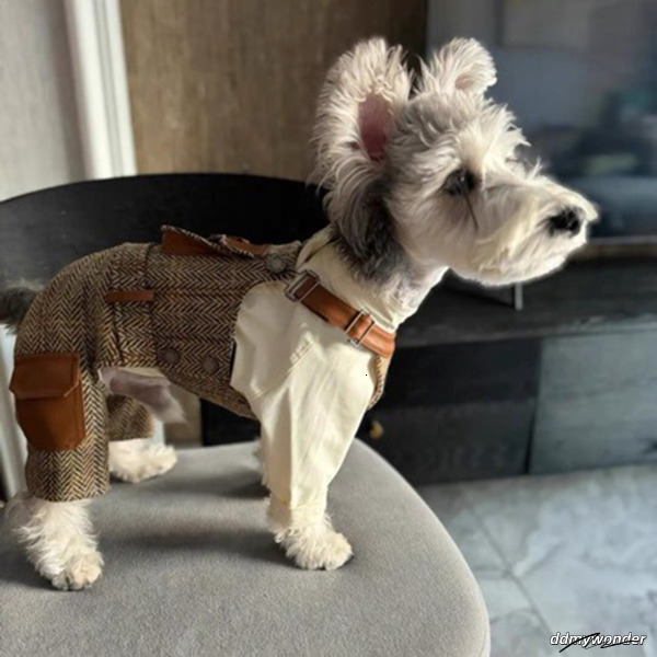 Dog Overalls: British Style Striped Pet Jumpsuit Puppy Clothes With Pocket For Small/Medium Dogs (Boy/Girl) - Size M