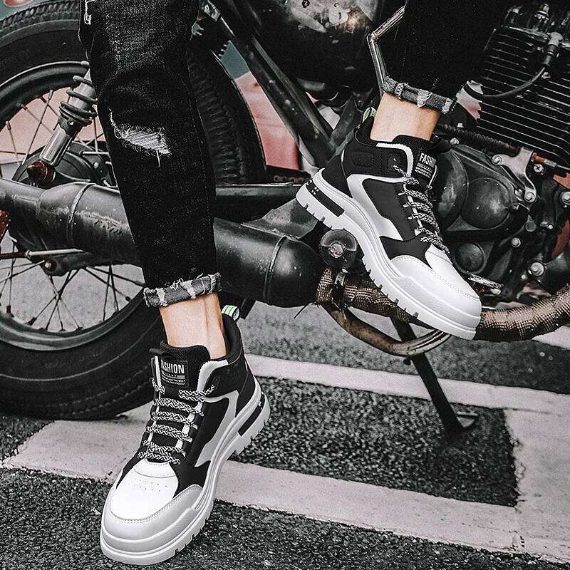 Fashion Personalized Lace-up Male Sneakers High-top Work Casual Men's Shoes Outdoor Breathable Anti Slip Men Vulcanized Shoes