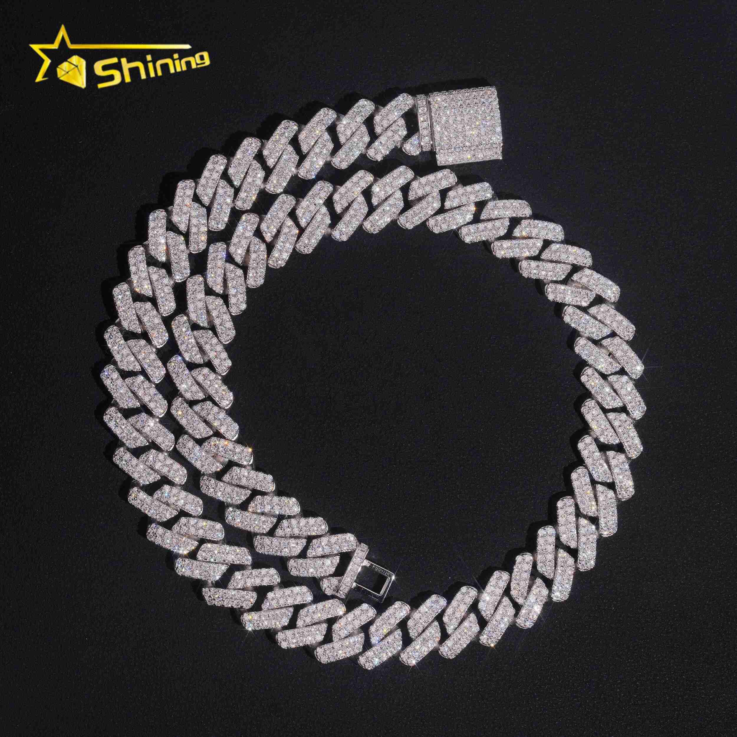 New Arrival Iced Out Hot Selling 14mm 925 Silver Hip Hop Miami Moissanite Cuban Link Chain