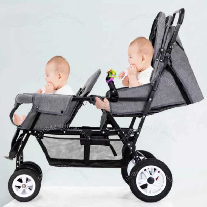 Lightweight Twins Baby Stroller Foldable Portable Twins Baby Stroller Adjustable Backrest Fourwheeled Baby Stroller W250910