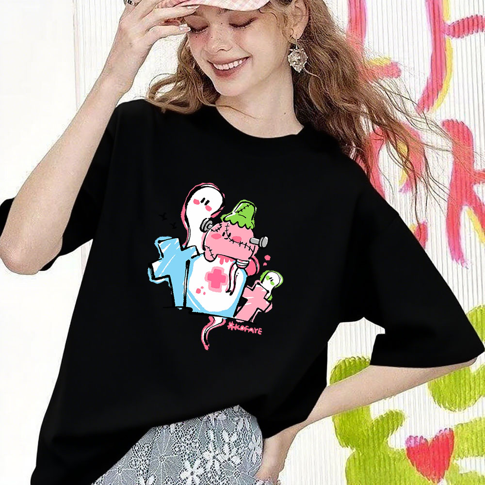 Fashion Versatile Printed Short-Sleeve Top - High-Quality Heavyweight Pure Cotton Tee (260g) 202509091007