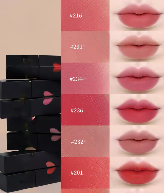 9 Color Lip Gloss Relief Black Tube Heart-shaped Velvet Matte Lip Gloss Long Lasting Makeup