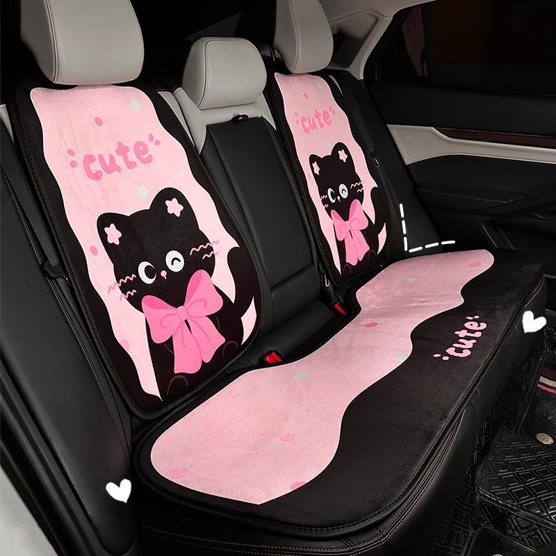 Fashion Cartoon Cat Car Seat Cover Cushion Women's Auto Interior Decoration Black Pink Seat Dust Protector Four-season Universal 250910
