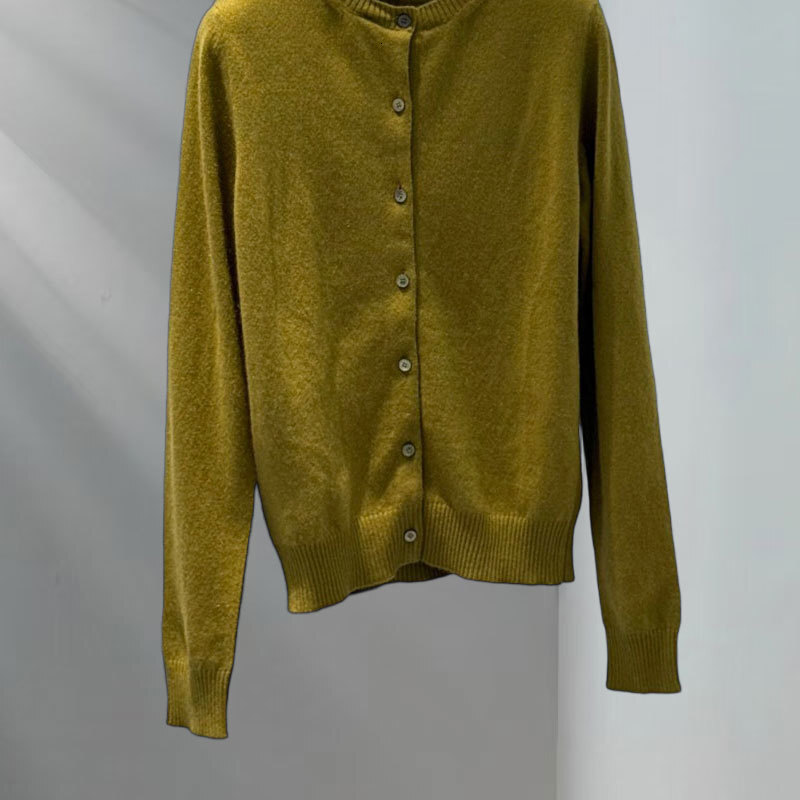 Lady Wool Blend Jacquard Letter Lapel Neck Cardigan Luxury Y2K Designer Oversized Casual Elegant Retro Olive Green Long Sleeve Sweater Slim Fit Clothi