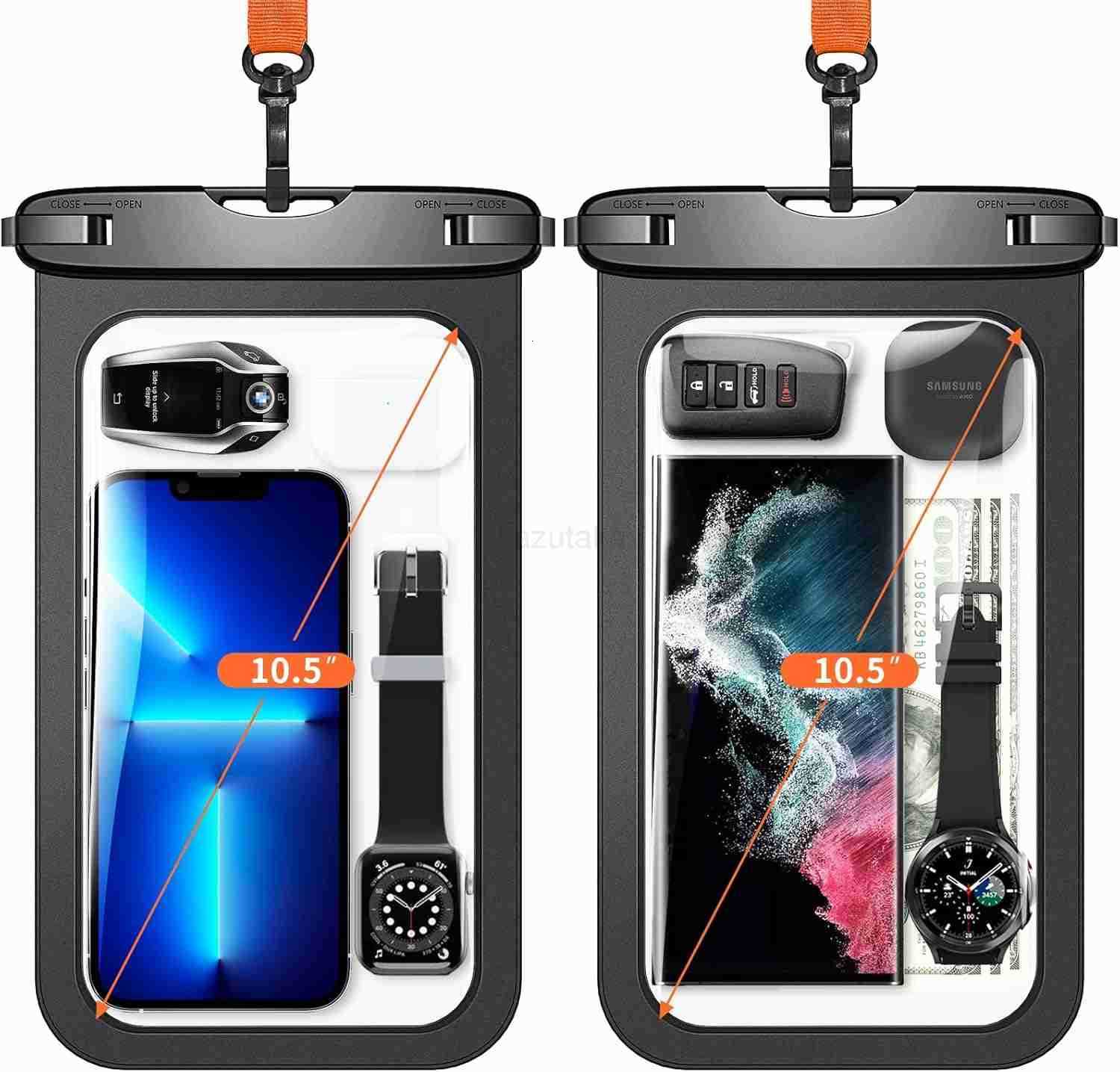 105 Large Waterproof Phone Pouch 2 Pack Universal IPX8 Waterproof Dry Bag with Lanyard for iPhone 16 15 14 Pro Max S25 S24 S23 Ultra S24 FE Pixel 9A Z