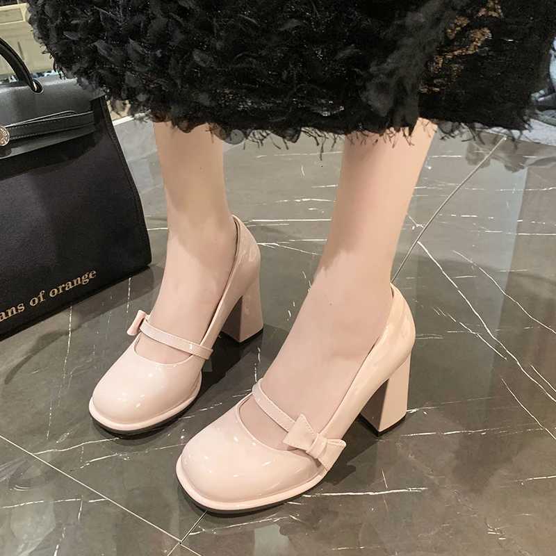 Sweet Bow High Heels Slip on Mary Shoes Womens Cute Round Shape Toe Cap Party Shoes for Women Patent Leather Pumps W250910