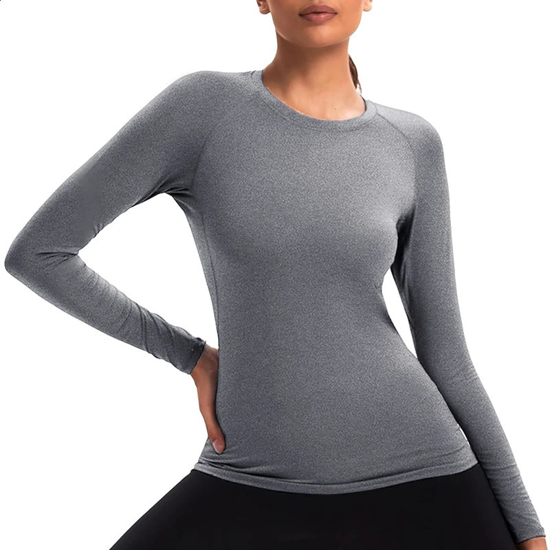 Womens Compression Shirt Athletic Yoga Running Long Sleeve TShirt Spring Fall Gym Workout Stretchy Baselayers Rash Guard Tops250910