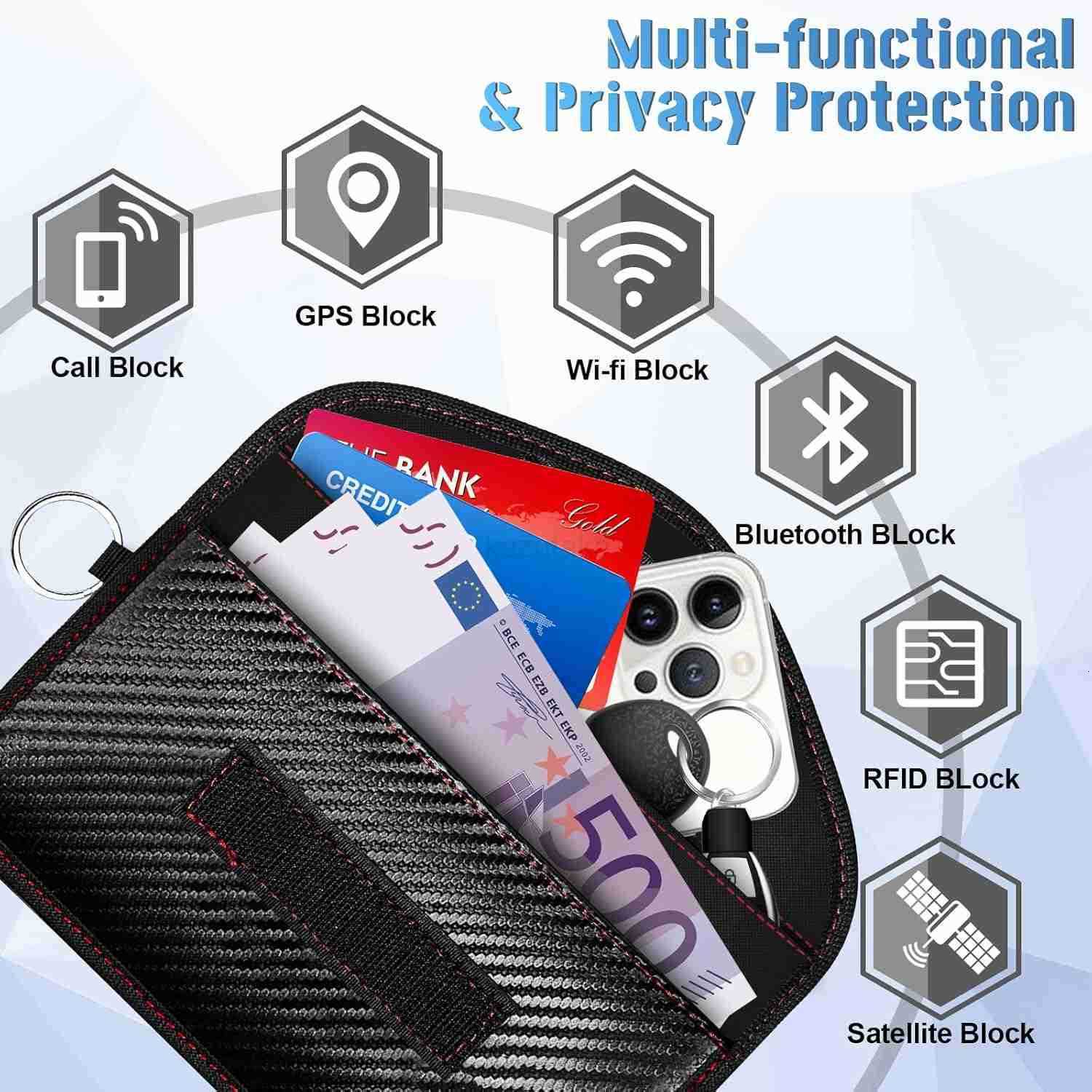 Bags for Phone and Key Fob 2 Pack Pouchs Faraday Car Key Signal Blocker RFID Blocking Pouch Car Keys Fob Protector 78 Anti Theft Phone Pouch with Sign