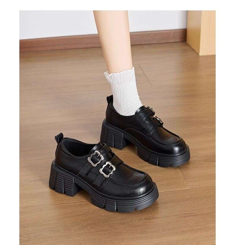 Chunky Heel Designer Shoe Thick Sole Petite Mary Jane Leather Shoes British Style Loafers for Women 2025 Autumn New