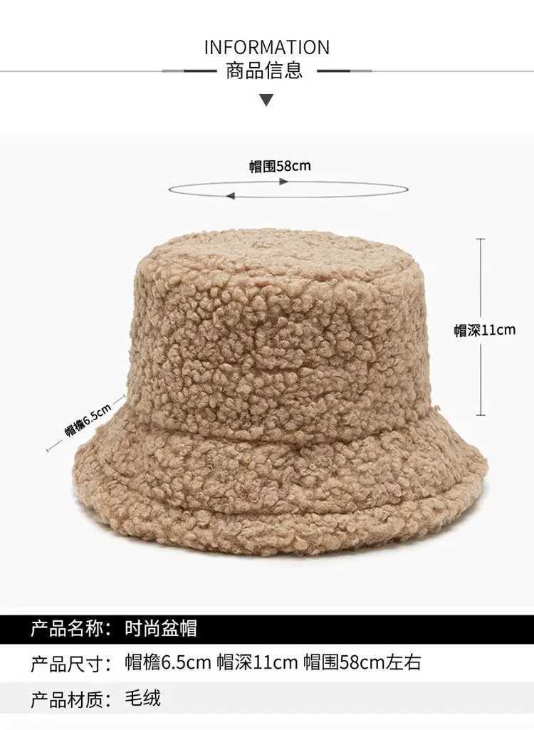 Classic Solid Color Sherpa Bucket Hat Korean Style Winter Warm Fisherman C Unisex Fleece Lined Beanie for Teens StudentsXJ250910