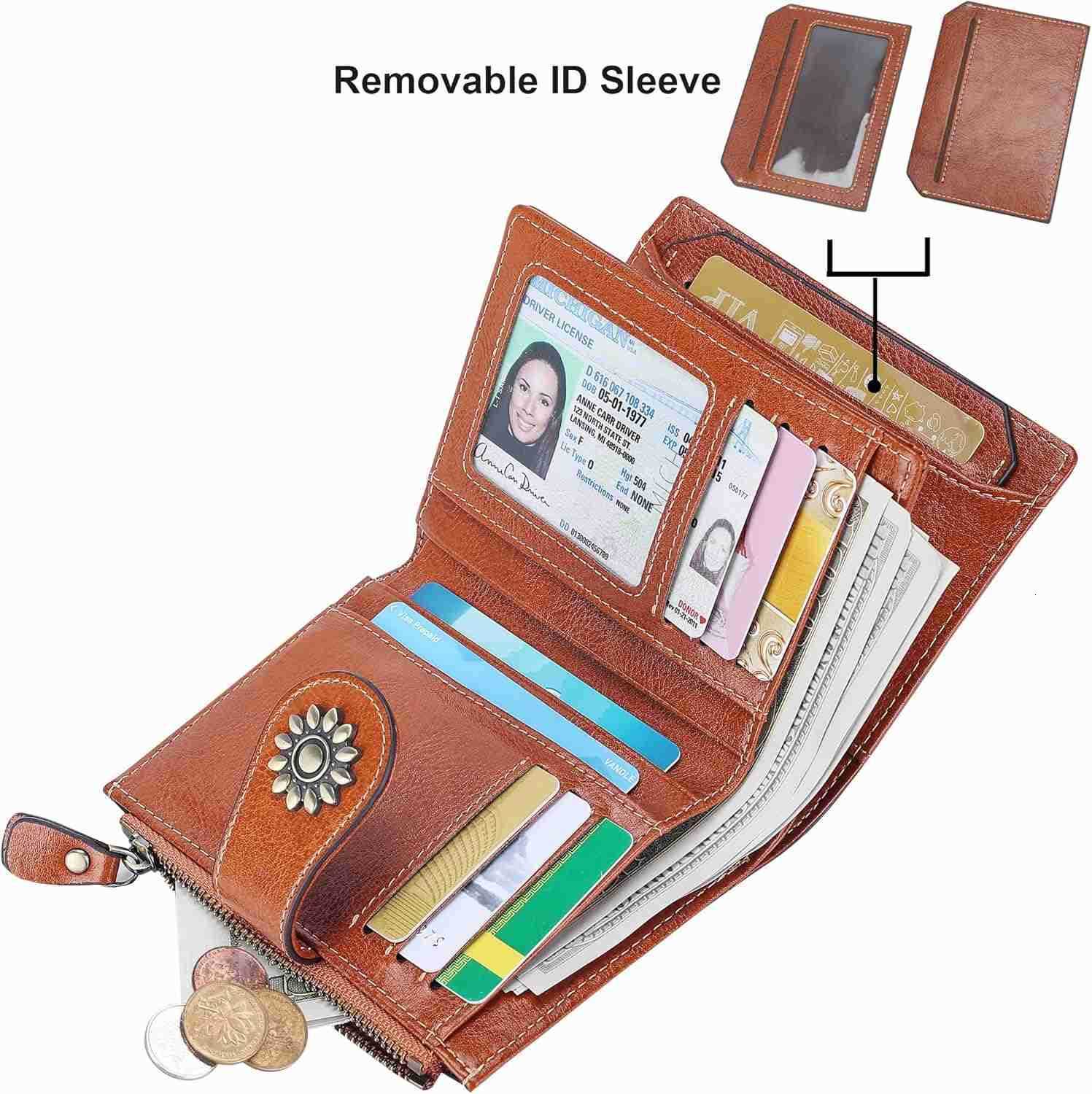 Womens Leather Wallet Small Compact RFID Blocking CARD Case Purse with Zipper PocketZ250910