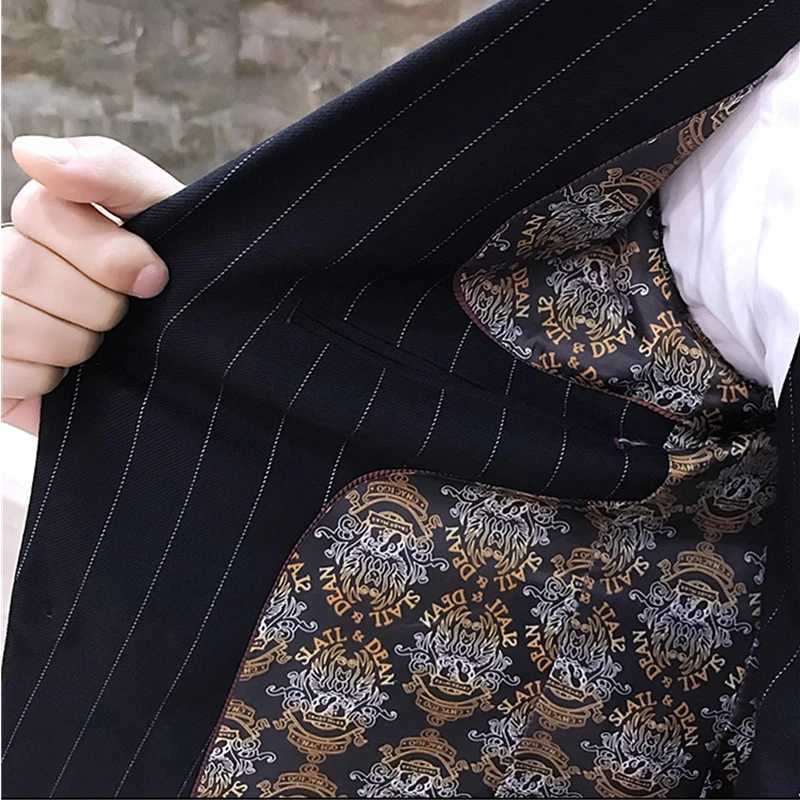 Gray Men Classic StripedChecked Suits Business Office 3 Piece Asian Size Slim Fit Men Dress Jacket Pants with Vest S4XL W250910