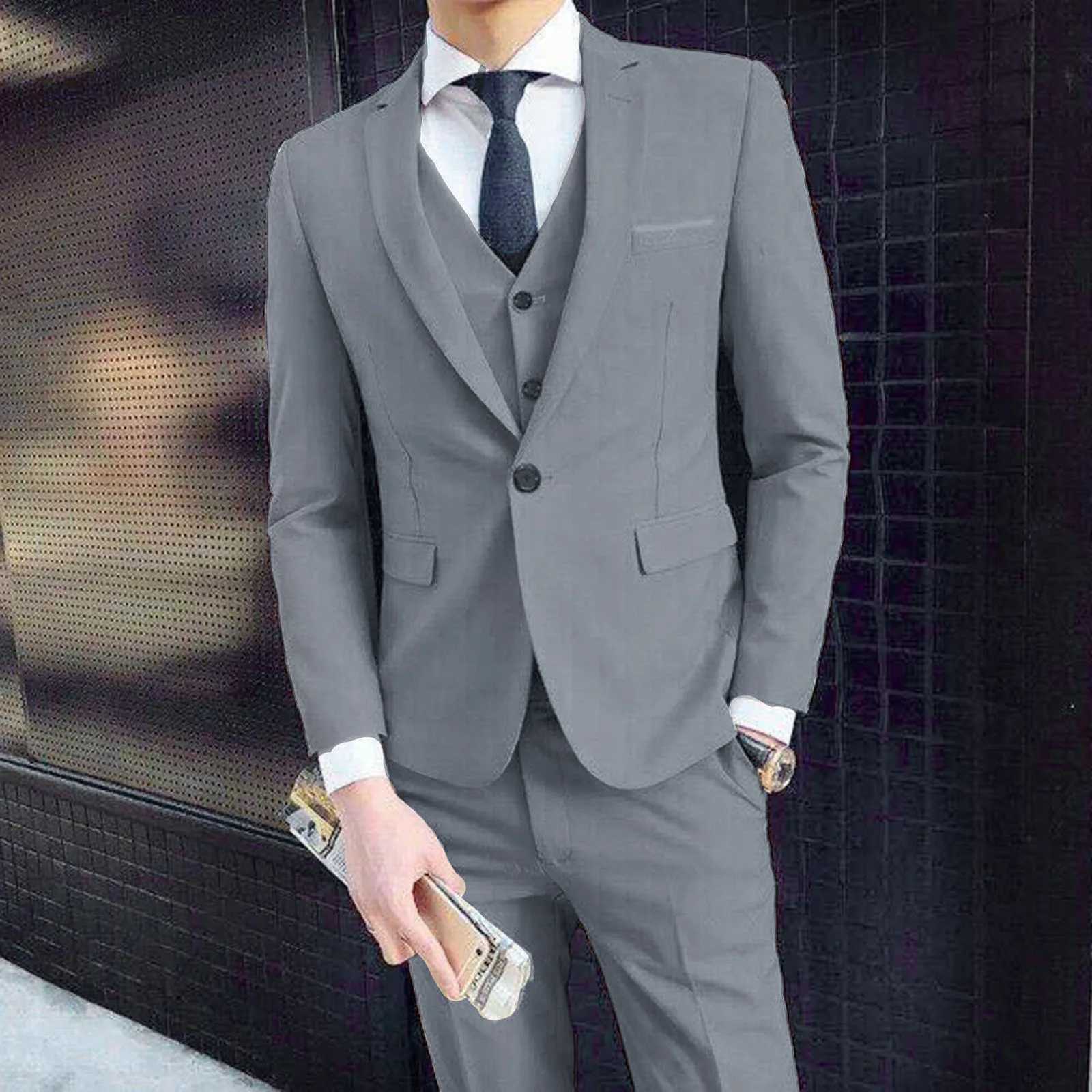 Men Threepiece Suit Mens Formal Business Style Slim Fit Wedding Suit Set with Silky Smooth Antiwrinkle Fabric Turndown W250910