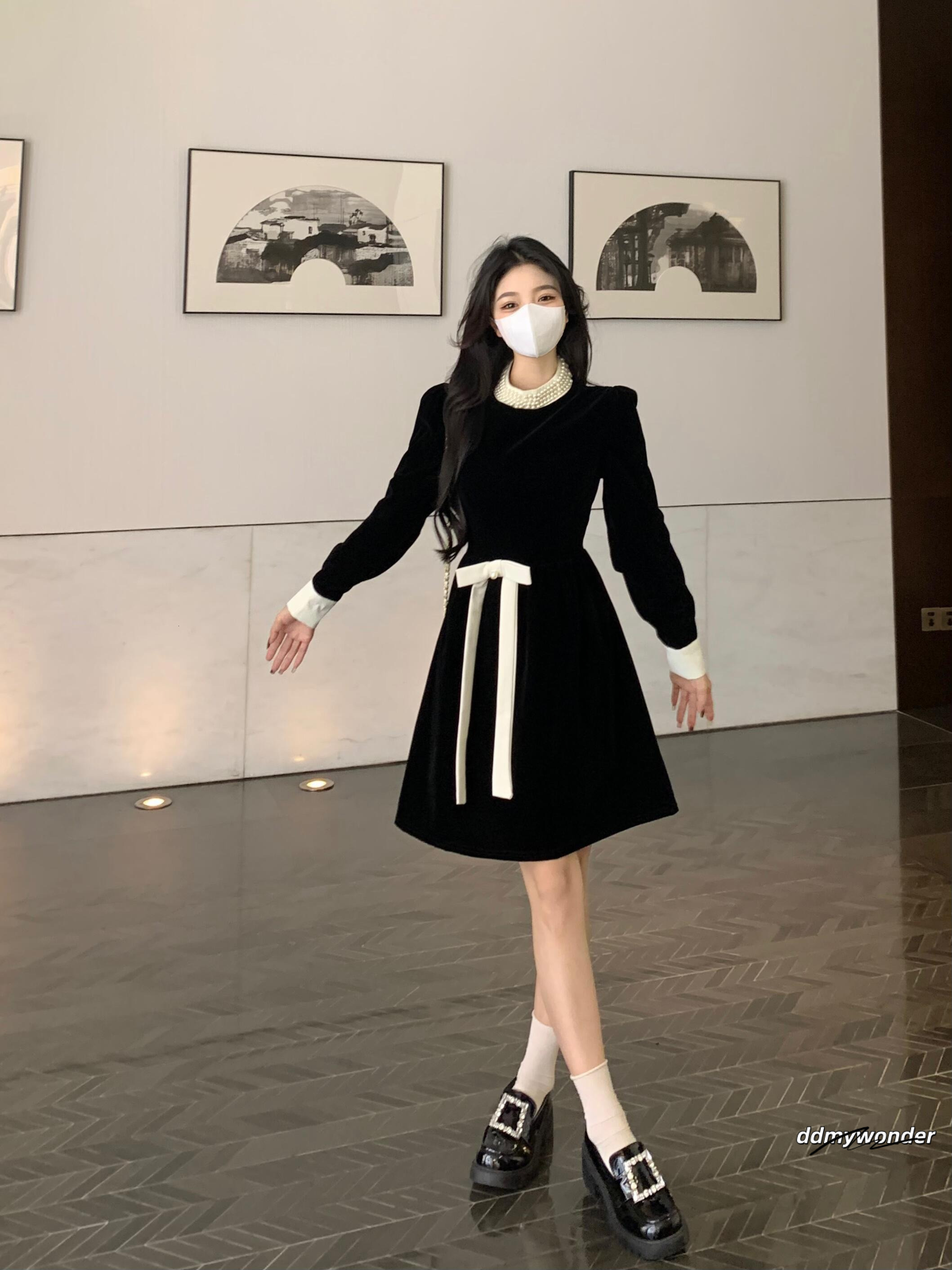 Large Size Women's Autumn/Winter French Hepburn Style Chubby Girl Appears Slim And Waist Tight Temperament Dress ddmywonder ddmywonder ddmywonder