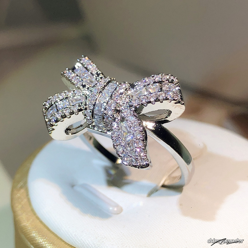 Bowknot Bow Knot Bling Zircon Stone Rings For Women Fashion Wedding Engagement Jewelry 250710