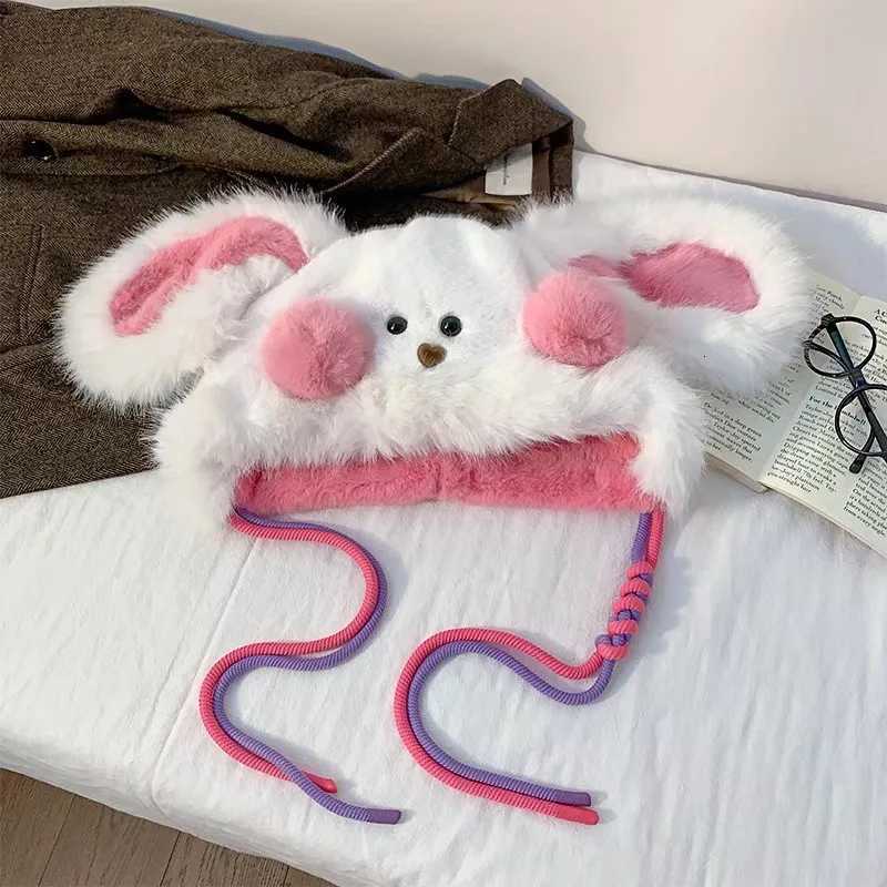 Cute powder blusher bear plush hat warm ear protection Lei Feng hat is suitable for outdoor cold protection in autumn and winterXJ250910