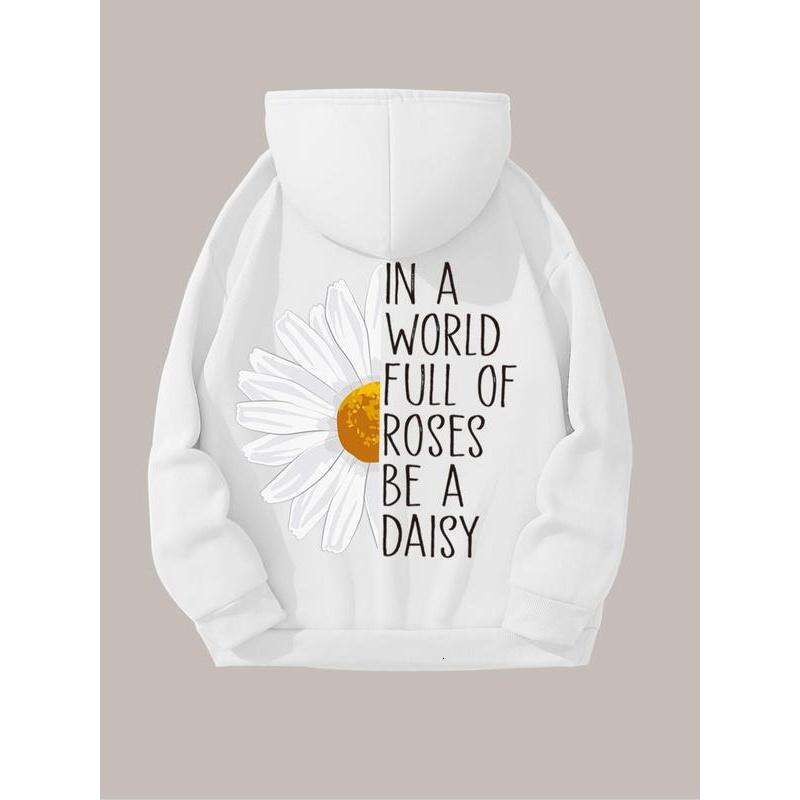 Women's Floal Lette Pint Dop Shoulde Hoodie, Fashion Casual Dawsting Pocket Hooded Sweatshit Daily Holiday Outdoo Wea, Ladies Clothes fo Fall &