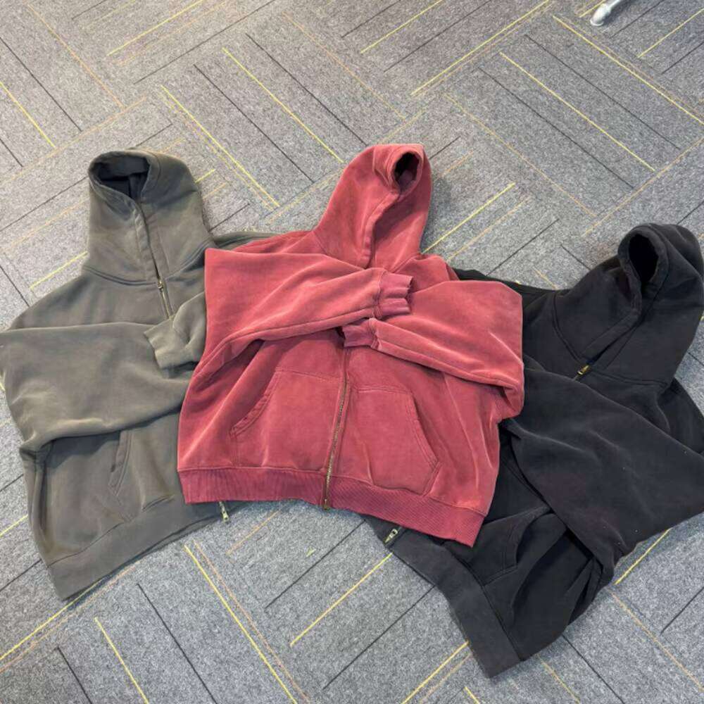 Vintage Washed Cotton Fleece Men's Oversized Heavy Zipper Hoodie