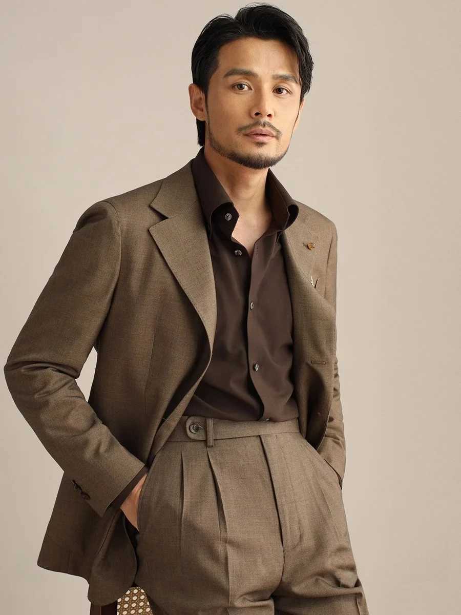 CULTUM Neapolitan Wedding Suit Set Mens Easy to Maintain Busin Casual Cotton Blend Double Cuffed Tuxedo for om W250910