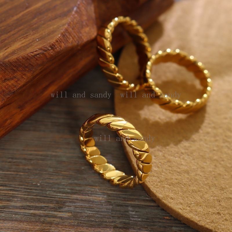 Non Tarnish18k Gold Plated Wedding Promise Ring Band Designer Jewelry Twist Braid Finger Tail Rings Cubic Zirconia Chunky Rings for Woman Gift Couple 
