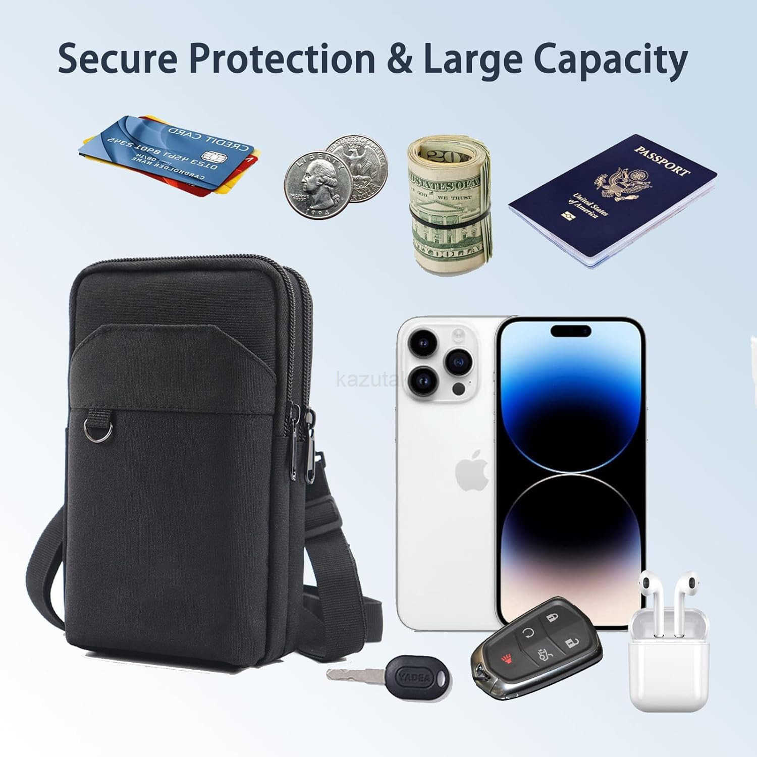 Travel Cell Phone Pouch Belt Pouch Phone Holster Crossbody Bag with Shoulder Strap for iPhone Case Holder for Hand with Neck Lanyard Smartphone Walkin
