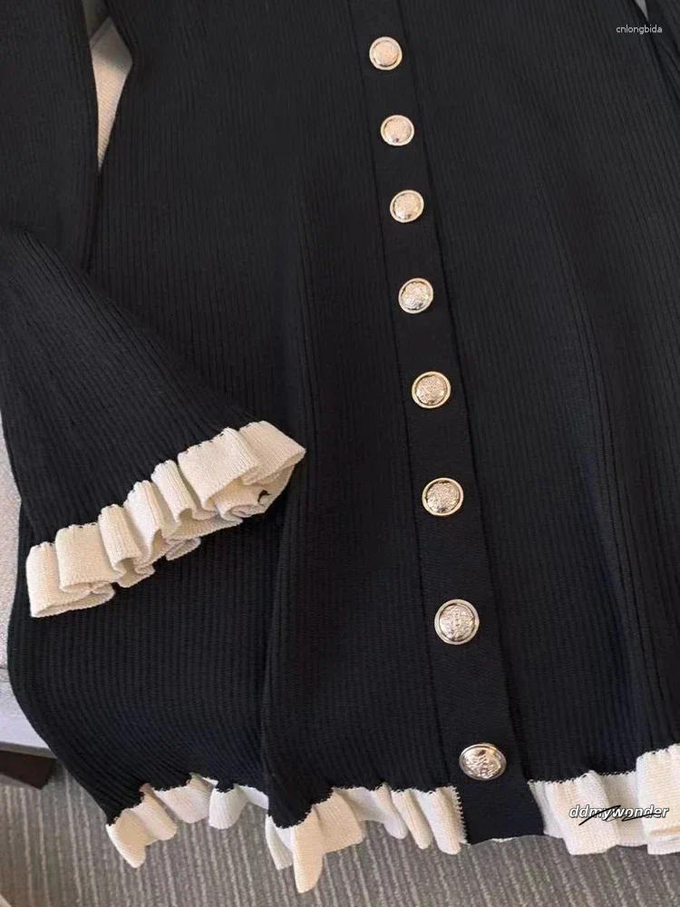 Casual Dresses Autumn Winter French Fashion Old Money Long Sleeve Knit Dress Women 2000S V-Neck Frock Mini One-Piece Vintage Coquette