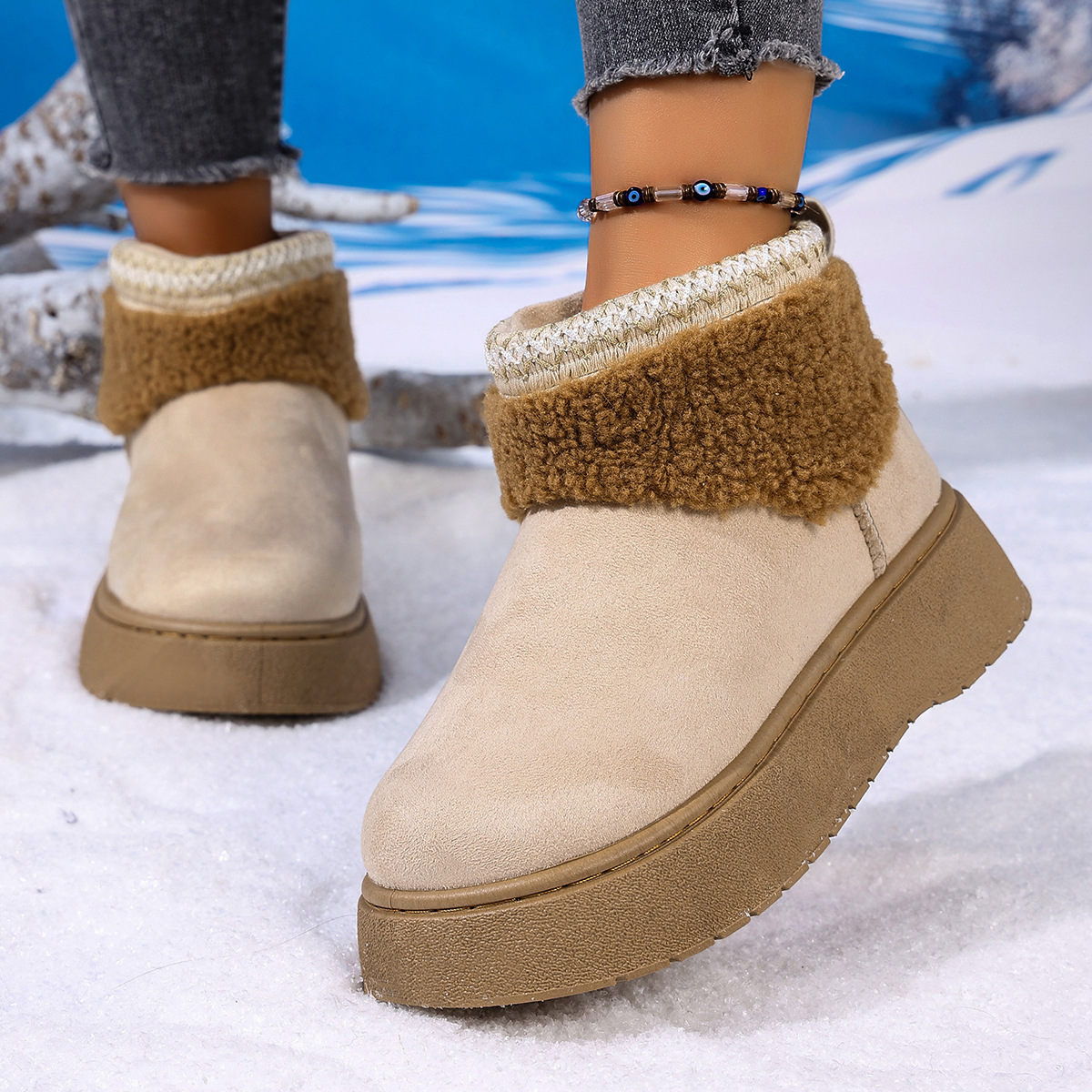 Free shipping Designer Boots Fashionable snow boots for women comfortable winter warmth thick soled sleeve cotton boots beige