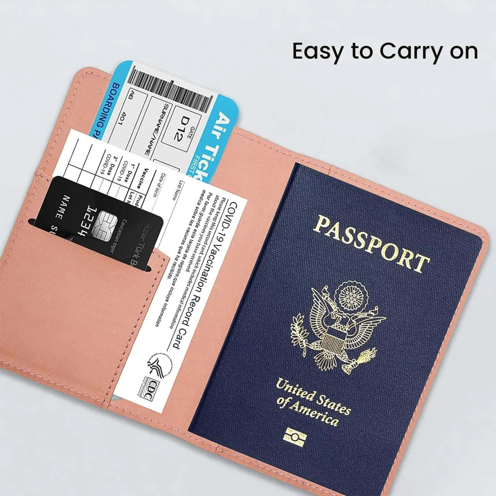 Pure Chic Passport Wallet Faux Leather Lightweight Waterproof Rfid Blocking Slim Vaccine Card Holder Travel Essentials250906