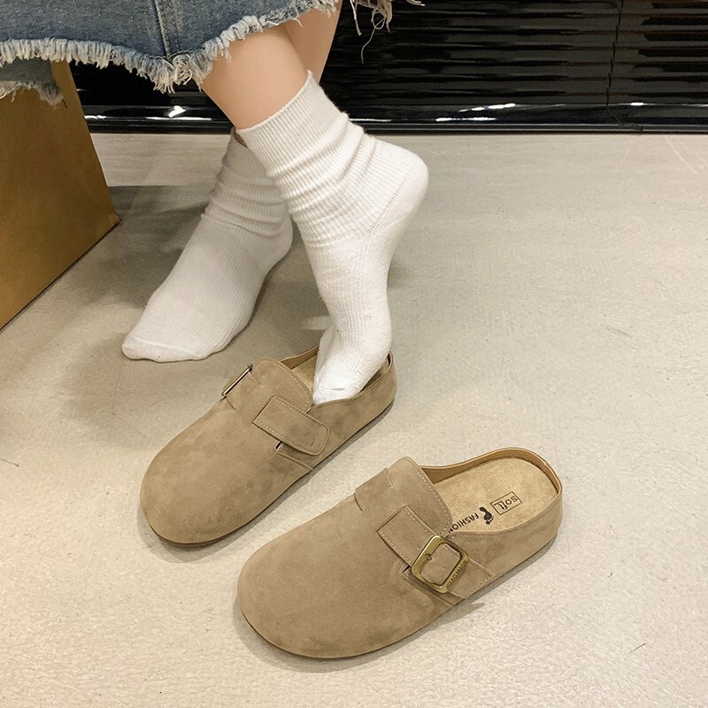 Japanese style shoes autumn new designer shoes thick sole closed toe half slippers soft leather soft sole outdoor lazy fishing slippers
