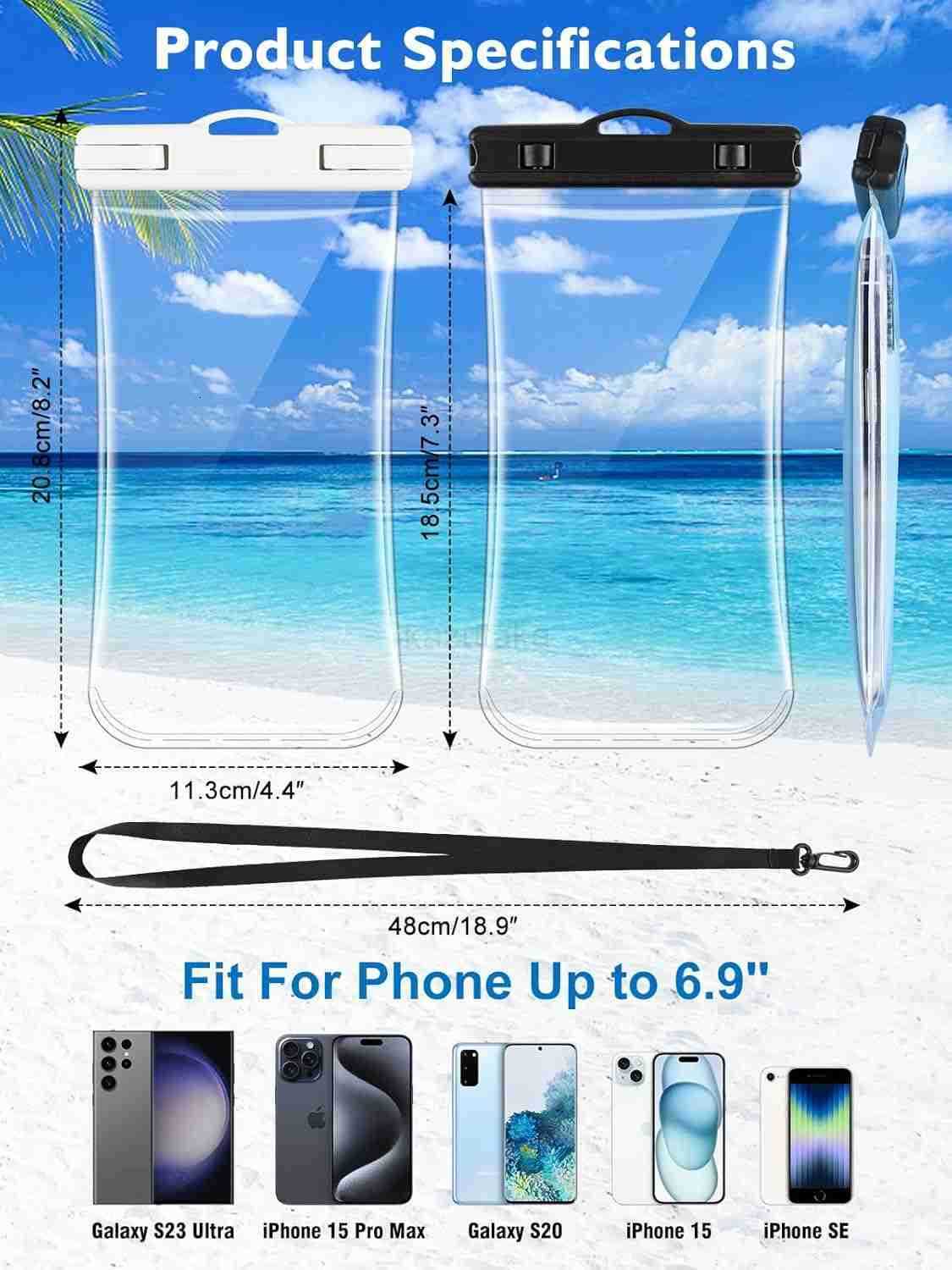 2 PCs Waterproof Phone Pouch Clear Waterproof Phone Case for iPhone 15 Pro Max 14 13 12 11 Plus Up to 69 3D IPX8 Water Proof Cellphone Dry Bag for Sno