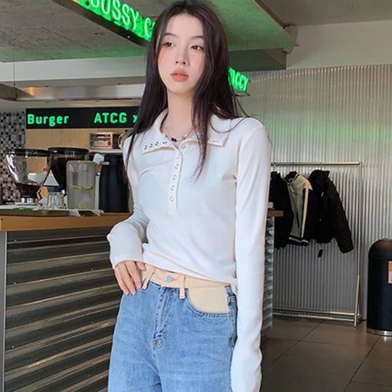 Fall Winter Long Sleeve Knit Pullovers Woman Y2K High Street Button Up Sweaters for Women Vintage Gray Ribbed Bottoming Tops dongdumaoyi