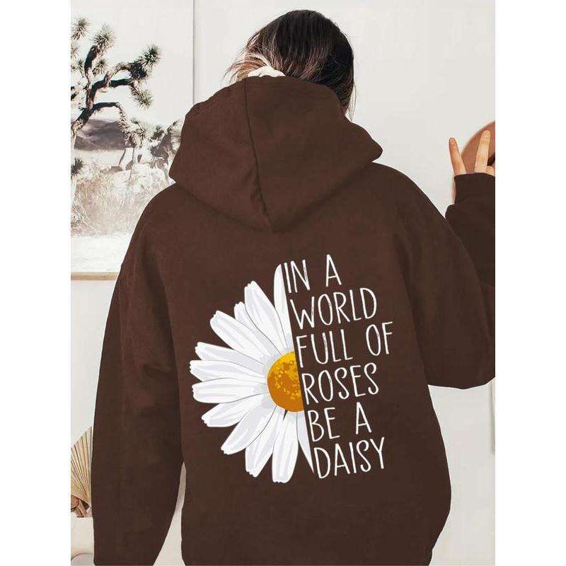 Women's Floal Lette Pint Dop Shoulde Hoodie, Fashion Casual Dawsting Pocket Hooded Sweatshit Daily Holiday Outdoo Wea, Ladies Clothes fo Fall &