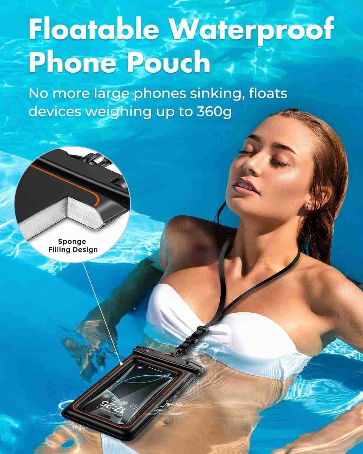 Floating Waterproof Phone Pouch 2 Pack IPX8 Waterproof Phone Case Dry Bag KayakBeachCruise Travel Essentials Water Proof Pouch for iPhone 16 15 Pro Ma
