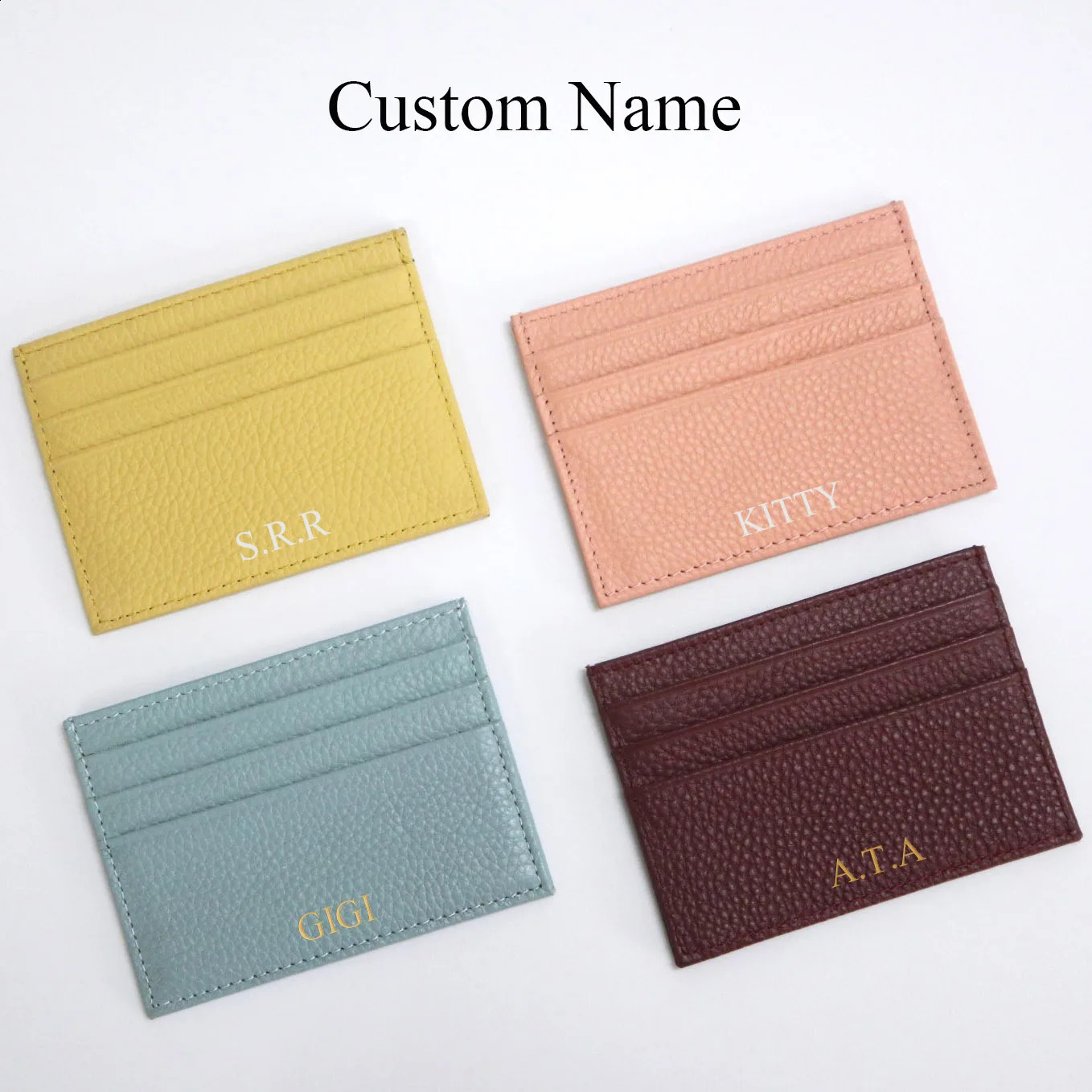 Custom Letter Genuine Leather Card Holder Personalized Initial Slim Wallet Monogram Name Purse Card Case DIY Wedding Gift250906
