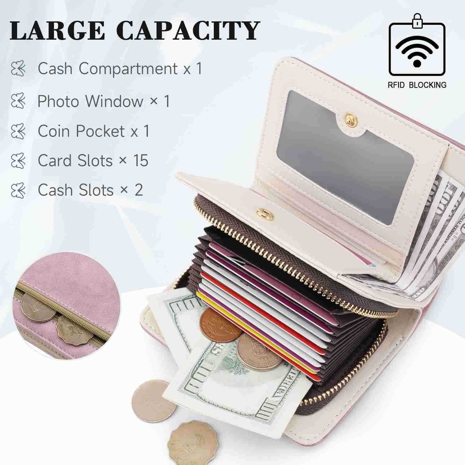 Women RFID Blocking Small Bifold Wallet Compact Cash Clutch with Zipper Coin Pocket Glittery Butterfly Design CARD Holder Travel Purse with Tassel PUR