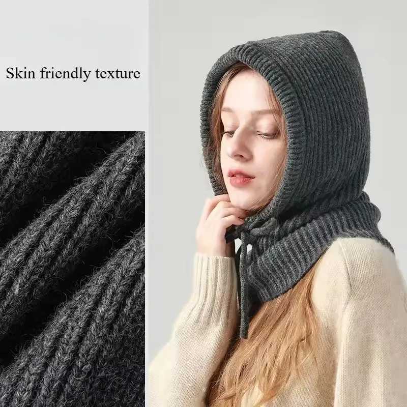 Knitted Hooded s Winter clava Hats Wen Korean Sty Outdoor Warmer Drawstring Hats Onepiece Neck Collar Beanies G250910